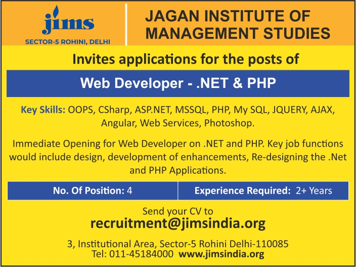 JIMS Rohini Web Developer Job