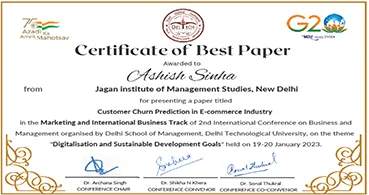 JIMS College Certificate Best Paper